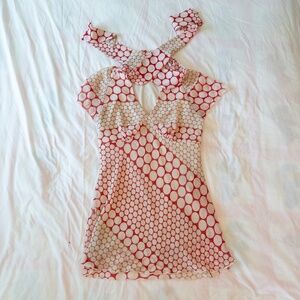 y2k polka dot blouse red and cream w/ tie size large studio y